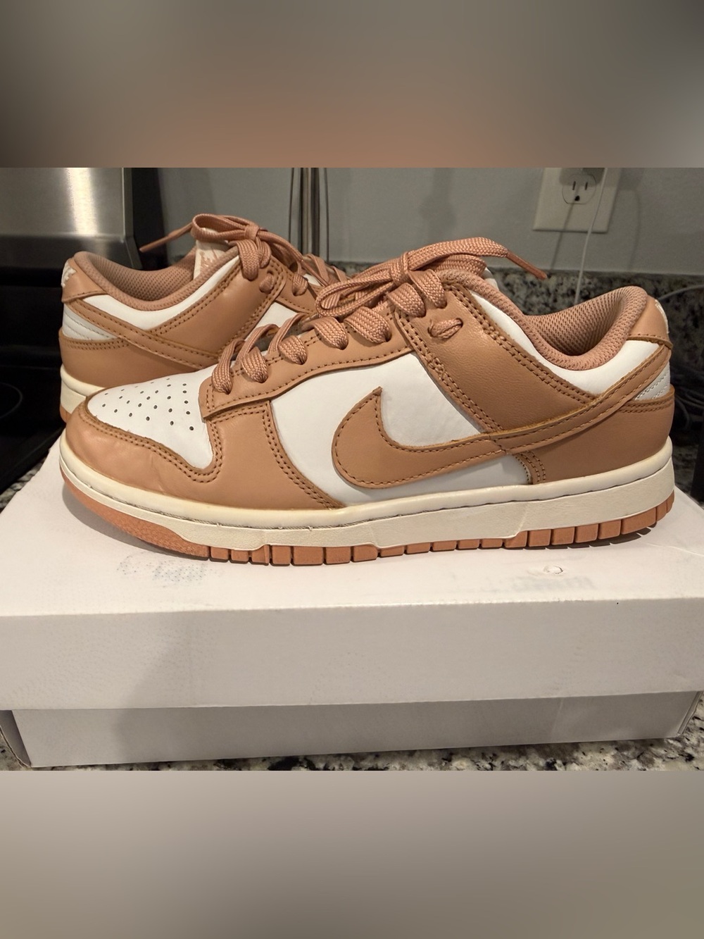 Nike Women’s Dunk Low Sneakers in White and Rose Tan
